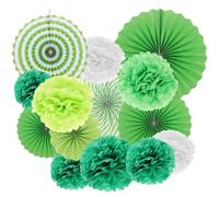 Yardwe Set 14 Pezzi Decorazioni Verdi per Festa Ventagli di Carta e Pompon, Decorazioni Soffitto e Aule per Matrimoni, Compleanni e Addio al Nubilato, Forniture per Eventi e Festival