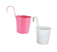 Yardwe Set 2 Secchielli in Ferro Bianco per Fiori Finti, Decorativi e Pratici, per Balcone e Ringhiera Interna, Contenitori per Piante e Fiori Artificiali