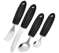 Yardwe Set 4 Pezzi Utensili Anti-Tremore per Anziani Cucchiaio e Forchetta Ponderati in Acciaio Resistente Manico Ergonomico Nero Stoviglie Adattabili per Disabili Foro Appendibile per
