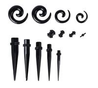 Yardwe Set Dilatatori Auricolari 54 Pezzi in Acrilico Nero, Kit Espansione Orecchie Per Principianti, Tappi Per Orecchie Leggeri e Traspiranti Per Uso Quotidiano e Piercing Sano