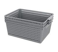 Yarebest Cesto Portaoggetti In Plastica Confezione Da 3, Cesti Cesto Rettangolare Grandi (Grigio)
