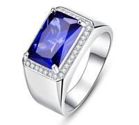 Yaresul Anelli da uomo con zaffiro blu creato 7 ct 8 x 12 mm taglio rettangolare anello da uomo argento sterling 925 anelli da uomo con zirconia cubica bianca fede di fidanzamento taglia 5-14, Metallo