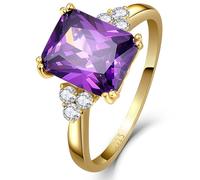 Yaresul Anello da donna con ametista viola da 5,3 carati, 8 x 10 mm, in argento Sterling 925, placcato oro bianco 14 K, ametista, anello di fidanzamento, febbraio, con zirconia cubica, misura 5-9