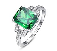 Yaresul Anello da donna con smeraldo sintetico da 2,5 carati, con zaffiro e pietra portafortuna di maggio, anello placcato in oro bianco, anello di fidanzamento con solitario smeraldo, misura 5-10