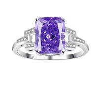 Yaresul Anello da donna viola viola taglio radiante da 2,5 carati, in argento Sterling 925, anello di fidanzamento con ametista anello di fidanzamento con pietra portafortuna di febbraio, anello di