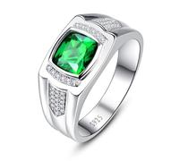 Yaresul Anello da uomo in argento Sterling 925 Anello da uomo con smeraldo creato pietra verde da uomo pavimenta CZ W/AAA taglio principessa, fede nuziale da uomo con pietra portafortuna di maggio