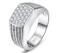 Yaresul Anello da uomo in argento Sterling da 10 mm con pavé di zirconi cubici bianchi, anello di promessa per lui anello di fidanzamento con corda intrecciata rotonda pavé CZ anello nuziale per uomo