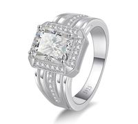 Yaresul Anello da uomo in moissanite taglio smeraldo, 10 x 8 mm, in argento Sterling 925, anello di fidanzamento o matrimonio, anello da pollice per papà, taglia 8-12, Argento sterling, Moissanite