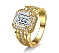 Yaresul Anello da uomo in moissanite taglio smeraldo, 10 x 8 mm, in argento Sterling 925, placcato oro 14 carati, anello di fidanzamento o matrimonio, anello da pollice per papà, taglia 8-12, Argento