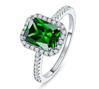 Yaresul Anello di fidanzamento da donna in argento Sterling 925 con smeraldo artificiale verde artificiale da 3,6 ct, 8 x 6 mm, anello di fidanzamento da donna con pietra portafortuna lastricata di