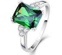 Yaresul Anello in argento Sterling 925 con pietra artificiale da 8 x 10 mm, zaffiro taglio smeraldo, smeraldo, ametista, zirconia cubica, anello con pietra portafortuna a taglio quadrato, adatto per