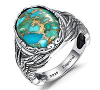 Yaresul - Anello ovale da uomo con ali d'aquila turchese, in argento Sterling classico, con lunetta arrugginita, colore verde acqua, taglia 8-12, Turchese