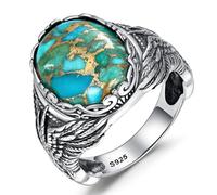 Yaresul Anello ovale da uomo turchese turchese anello vintage in argento Sterling 925 aquila da uomo anello turco per uomo dichiarazione pollice anello mignolo ossidato incastonatura turchese anello