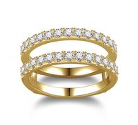 Yaresul Anello rotondo in moissanite Half Eternity da donna, due file Half Eternity Moissanite, fedi nuziali in argento Sterling 925 placcato oro 14 K, doppi rinforzatori per anelli di fidanzamento