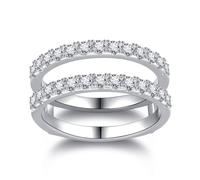 Yaresul Anello rotondo in moissanite Half Eternity da donna, due file Half Eternity Moissanite, fedi nuziali in argento Sterling 925, colore D, purezza VVSI, doppi rinforzatori per anelli di