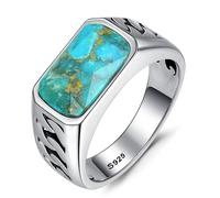 Yaresul Anillos de Hombre - Anello da uomo rettangolare in argento Sterling 925 con onice nero blu tè e onice sintetico da uomo, larghezza 4,8 mm, misura 8-12