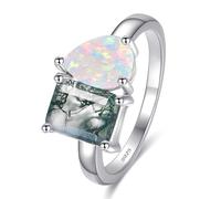 Yaresul Toi et moi, anello di fidanzamento da donna in argento Sterling 925, placcato in oro bianco 1,5 ct, 6 x 8 mm, con doppia pietra di agata muschiata e opale, fede nuziale larga 2 mm, misura 5-9