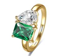 Yaresul Toi Et Moi Anello in argento Sterling 925 Anello di fidanzamento da donna con smeraldo placcato oro 14 carati 1,5 ct 6 x 8 mm, anello con doppia pietra smeraldo e zirconia cubica taglio a pera