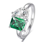 Yaresul Toi Et Moi Anello in argento Sterling 925 Anello di fidanzamento da donna con smeraldo placcato oro 14 carati 1,5 ct 6 x 8 mm, anello con doppia pietra smeraldo e zirconia cubica taglio a pera