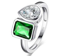Yaresul Toi Et Moi Anello in argento Sterling 925 con smeraldo Anello di fidanzamento per le donne 6 x 8 mm Anello con doppia pietra a forma di smeraldo e zirconia cubica taglio a pera, anello nuziale