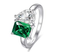 Yaresul Toi Et Moi Anello in argento Sterling 925 da donna con smeraldo anello di fidanzamento placcato oro bianco 1,5 ct 6 x 8 mm anello con doppia pietra smeraldo e taglio a pera CZ anello di nozze