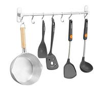 Yareta Mensole Cucina, Porta Utensili da Cucina con 7 Gancio, Barra Portautensili Cucina, Porta Mestoli da Cucina con Colla Brevettata, Alluminio, Finitura Opaca (Argento)