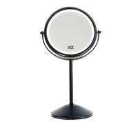 Yarhom Specchio ingranditore con luci per scrivania per Trucco, Specchio cosmetico bifacciale 1X/10X, Specchio Rotondo da Tavolo con Supporto (Nero, ingrandimento 10X,con la Luce)