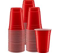 YARIX Bicchieri di plastica rossi - Bicchieri rossi - Bicchieri rossi 50 pezzi (340 g) Bicchieri usa e getta ecologici - Bicchieri riutilizzabili - Senza BPA - Riciclabili - Ideale per Natale,