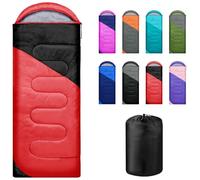 Yarmiene Sacco a pelo 3-4 stagioni, sacco a pelo per adulti e bambini, portatile, rettangolare, morbido, spesso e caldo, per esterni, campeggio, escursionismo, viaggi, rosso e nero