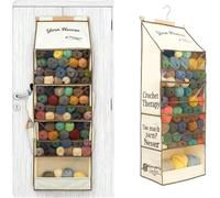 Yarn Heaven Storage Bag - Large Capacity Hanging Yarn Storage Organizer with 4 Clear Zipper Closure Compartments Pockets & 3 Side Crochet/Knitting Needles Pockets Tool Crochet Bag for Crafters