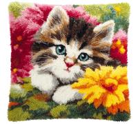 YarnAdventures animale Kit gancio a scatto per adulti,Gatto tra i fiori,kit per ricamo a punto croce,per la creazione di cuscini,Latch Hook Pillowcase,43x43cm