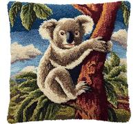 YarnAdventures animale Latch Hook Cuscini Kit,Koala su un ramo,Adulti Bambini Fai Da Te Ricamo Kit Ricamo Fatto A Mano Gancio Set Artigianato Decorazione Domestica,43x43cm