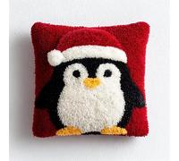YarnAdventures animale Latch Hook Kit per adulti Cuscino Principianti,Pinguino che indossa un cappello da Babbo Natale,Gancio Latch Kit Federa,Crochet Craft,Divano Home Decor Regalo Donna,43x43cm