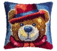 YarnAdventures animali dei cartoni animati Kit Gancio Di Chiusura,Orso bruno e cuore d'amore,Fai Da Te Cuscino Ricamato Del Cuscino,Crochet Kit per Adulti Bambini Principianti,43x43cm