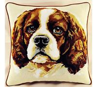 YarnAdventures Cane Animale 11CT Kit Cuscino Punto Croce,Charles Spaniel,Fai Da Te Fodera Per Cuscino Kit Punto Croce Prestampato,Decoración navideña para el hogar,45x45cm