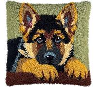 YarnAdventures Cane animale Kit Gancio Di Chiusura,Cucciolo di pastore tedesco,Fai Da Te Cuscino Ricamato Del Cuscino,Crochet Kit per Adulti Bambini Principianti,43x43cm