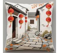 YarnAdventures Kit cuscino a punto croce fai da te stampato,corridoio architettonico cinese,Kit per Cuscino Ricamato,copricuscino fatto a mano,decorazione per divano,45x45cm