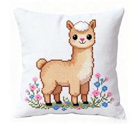 YarnAdventures Kit Cuscino Punto Croce per Adulti,Alpaca animale,Punto Croce Kit da Ricamare Prestampato,Cuscino Ricamato a Mano Regalo,18x18in