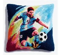 YarnAdventures Latch Hook Kit di cuscini per adulti,ragazzino che gioca a calcio,federa per cuscino all'uncinetto kit artigianale,DIY divano decorazione casa regalo,43x43cm