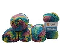 YarnArt Ambiance - 5 gomitoli di lana da 100 g, multicolore con effetto sfumato, 500 g, 20% lana (colore turchese rosa verde giallo 162)