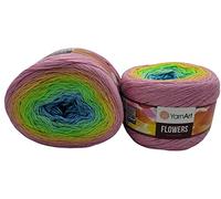 Yarnart Flowers - Gomitolo di lana da 500 g, 55% cotone, multicolore (rosa, giallo, verde, turchese, 312)