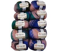 YarnArt Harmony - Gomitolo di lana, 500 g (10 x 50 g), multicolore con colori sfumati, 60% lana (blu, rosa, verde A10)