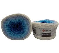 Yarnart Rosegarden, gomitolo di lana da 500 g, 100% cotone, multicolore (bianco, turchese, blu 305)