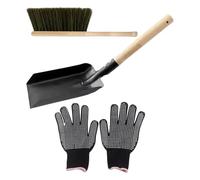 YARNOW 1 set per la pulizia della stufa a legna, composto da paletta, | Set di attrezzi per composto da paletta in metallo per la cenere con manico in legno e scopa per la cenere per una pulizia