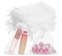 YARNOW 100 Pezzi Sacchetti in Organza Chiari Chiusura a Cordino | Rete Trasparente, Robusti e Comodi, per Piccoli Oggetti e Snack, Confezione Bianca da Cento