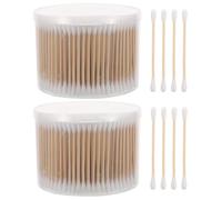 YARNOW 1000 bastoncini di cotone: punte spesse a doppia estremità - bastoncini in legno con custodia - scatola di portatile per l'applicazione del trucco e il make-up