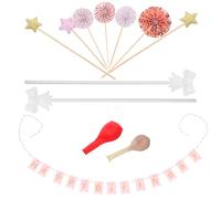 YARNOW 12 Pezzi Decorazioni per Torte di Compleanno Cake Topper in Carta e Legno, Design Elegante Rosa Oro, Stelle Glitter e Palloncini per Festa di Compleanno