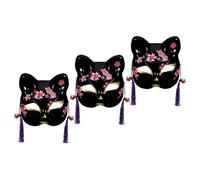 YARNOW 2 Pezzi Maschera Giapponese di Volpe Motivo Fox, Plastica Nera | Stile Tradizionale Giapponese, Decorazioni Nappe, per Cosplay, Teatro, Foto e Adulti