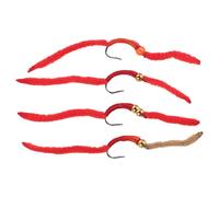 YARNOW 4 esche artificiali morbide per la pesca in acqua - Vermi rossi | Ninfe artificiali in terra bagnata per persici e trote - Esche a forma di verme in acciaio al carbonio per la pesca in fiumi