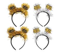 YARNOW 4pezzi Cerchietto per Capelli Scrittura Happy Year Fermaglio Frange Metalliche e Glitter Accessori per Feste di Capodanno e Celebrazioni